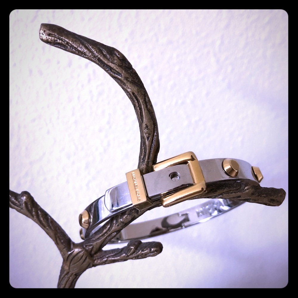 Michael Kors silver and gold buckle bangle